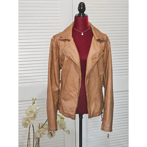 NWT Max Studio Women's Camel/Brown Faux Leather Jacket Size XL 089 - Picture 2 of 13